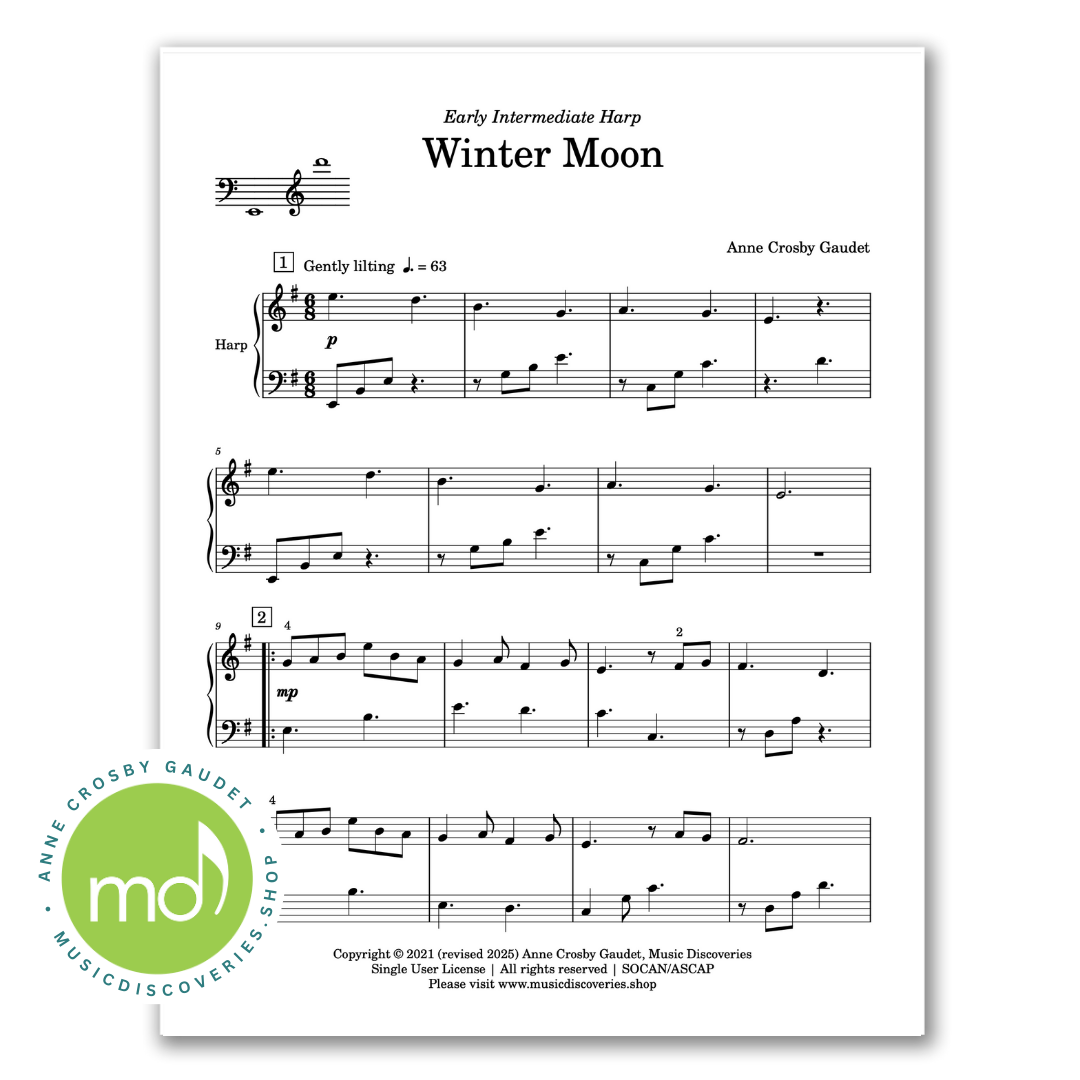 Winter Moon, harp sheet music by Anne Crosby Gaudet