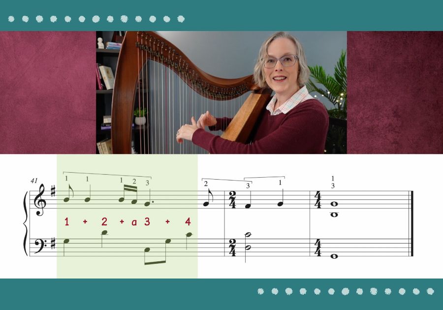 Anne Crosby Gaudet, teaching I Will Remember You in a harp lesson video course