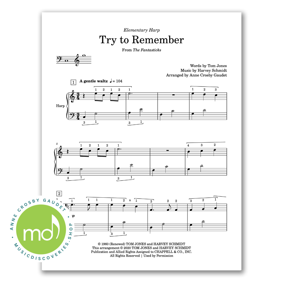Try to Remember, harp sheet music by Anne Crosby Gaudet