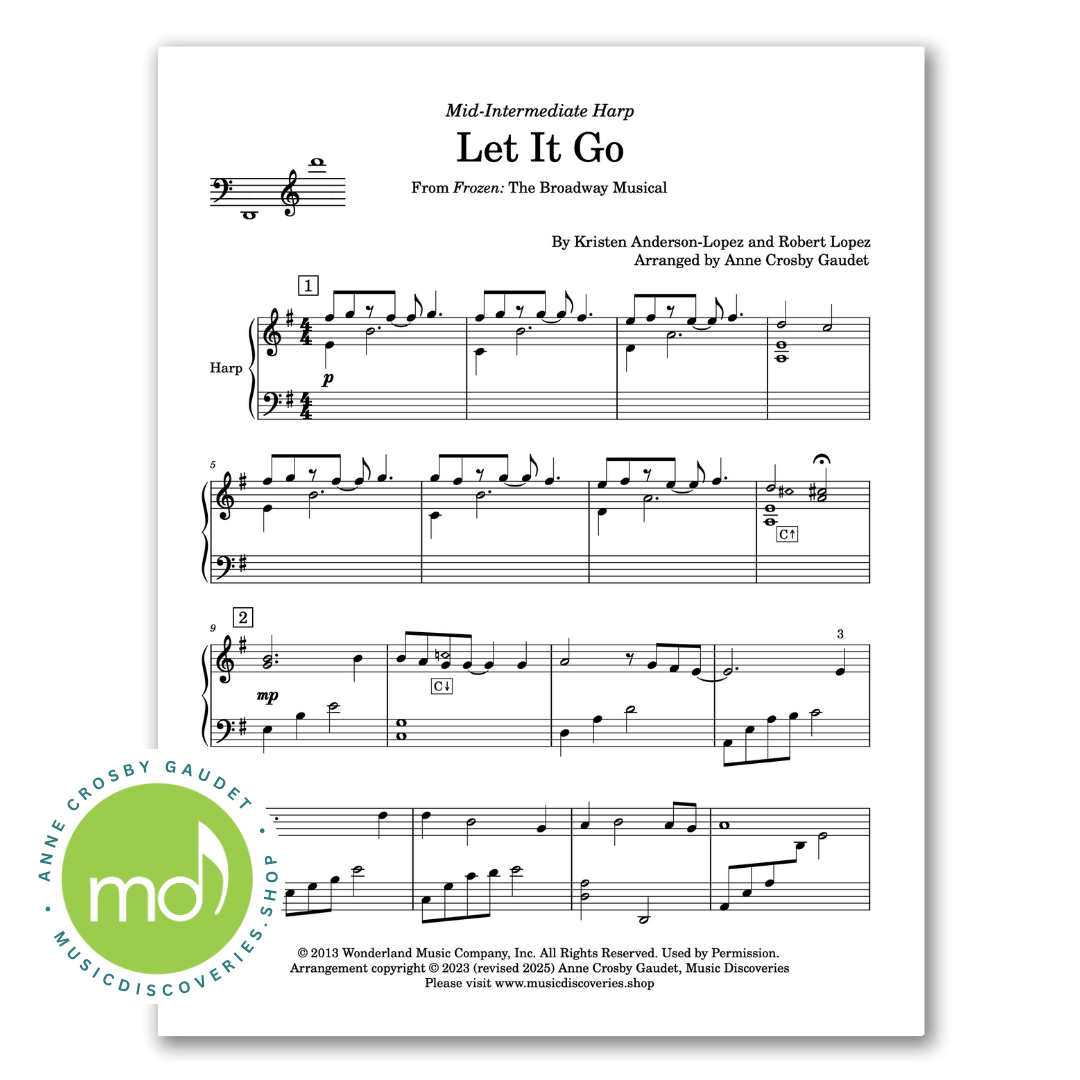 Let It Go (Frozen), harp sheet music arranged by Anne Crosby Gaudet